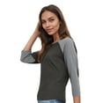 thumbnail image 6 of Fine Jersey Baseball Tshirt for Womens 3/4 Length Sleeve Tee Tops, Vintage Smoke/Granite Heather, XL, 6 of 8