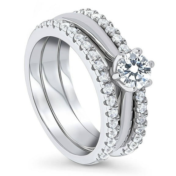 BERRICLE Sterling Silver Solitaire Wedding Engagement Rings 0.45 Carat Round Cut Cubic Zirconia CZ Ring Set for Women, Rhodium Plated Size 4.5