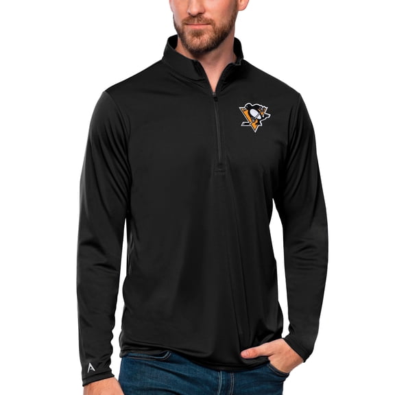 Men's Antigua Black Pittsburgh Penguins Tribute Quarter-Zip Pullover Top