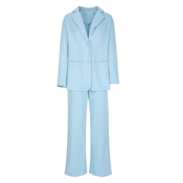 Timegard 2 Piece Suits for Women Button V Neck Business Office Jackets with Pockets Wide Leg Pants Blazer Outfits