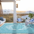 thumbnail image 5 of HIWEAVER 9' x 18' Light Blue Outdoor Rug PP Plastic Straw Woven Waterproof Patio Rug with Border Portable Outside Carpet for Balcony Deck Picnic Garden Decor, 5 of 6