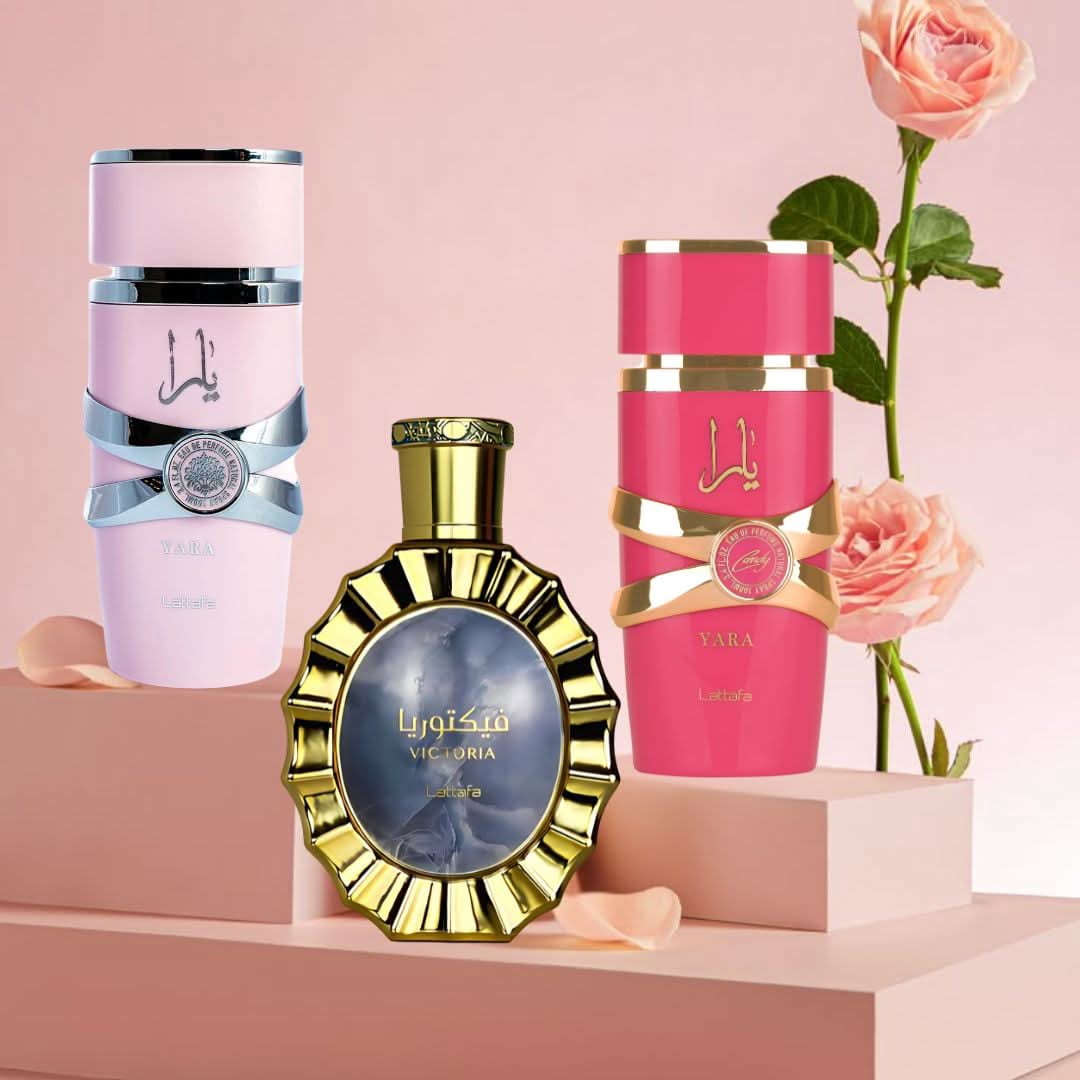 Yara, Yara Candy & Victoria Eau de Parfum Sprays 100ml (3.4 oz) by Lattafa (Bundle)