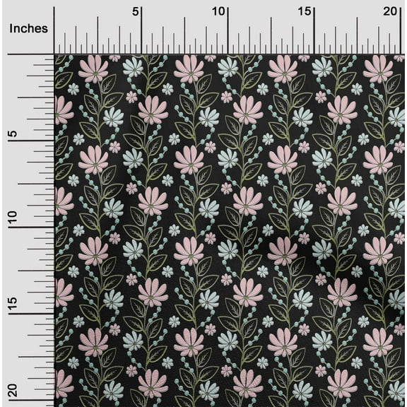 oneOone Cotton Jersey Black Fabric Leaves & Flower Floral Quilting Supplies Print Sewing Fabric By The Yards 58 Inches Wide