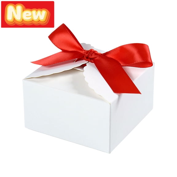 STPToys Small Gift Boxes With Ribbon Bows White Treat Box For Holiday Party Supplies Small Present Wrapping Favor Decor