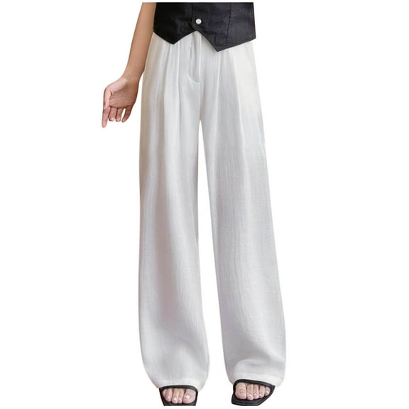 Kvture Wide Leg Pants Woman Stretchy Work Dress Pants Zipper Business Casual Slacks Trousers Fall Outfits-White S