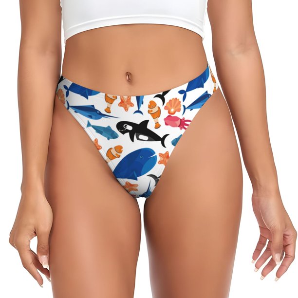 Fotbe Cute Sea Animals Tanga Sin Costuras para Mujer con Estampado – Panties Invisibles, Transpirables y Cómodos para Uso Diario-XX-Large
