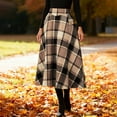 thumbnail image 5 of Womens Wool Blend Plaid Skirts Elastic High Waist A-Line Pleated Skirts Casual Loose Tartan Long Skirt with Pockets, 5 of 6