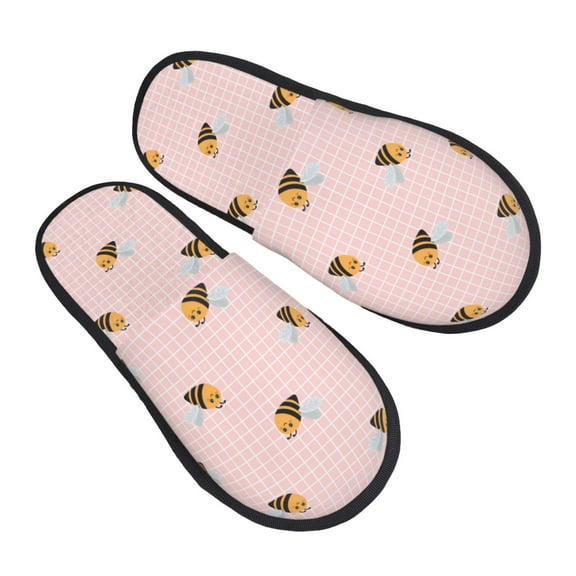 House Slippers for Women Men - bee pink checkered cute Lightweight House Shoes Fuzzy Slippers, Soft Slip-On Cozy House Slippers for Woman Indoor Outdoor