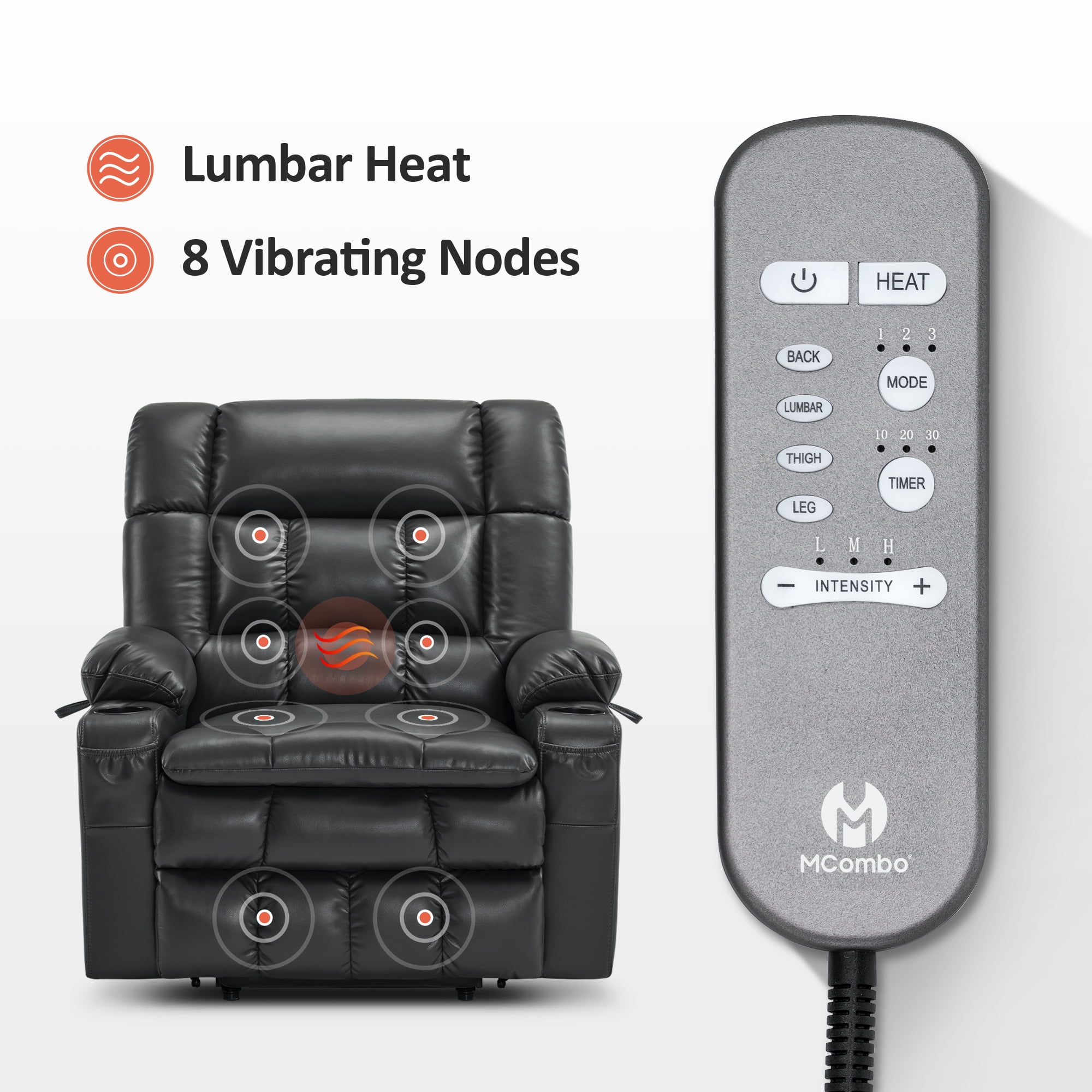 MCombo Dual Motor Power Lift Recliner Lay Flat for Big Elderly in Living Room, Faux Leather R7897  (Black, Medium-Wide)