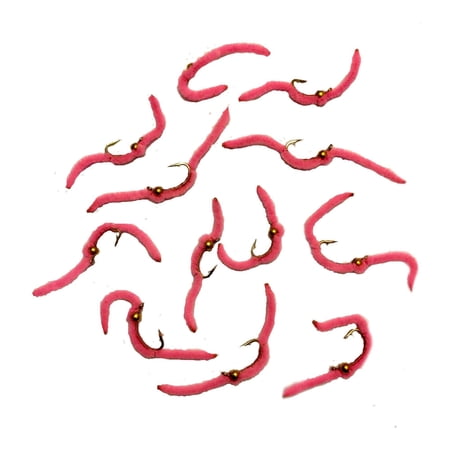 Feeder Creek San Juan Worm Pink Bead Head Fly Fishing Trout Flies - Size 12 and 14 (One Dozen)