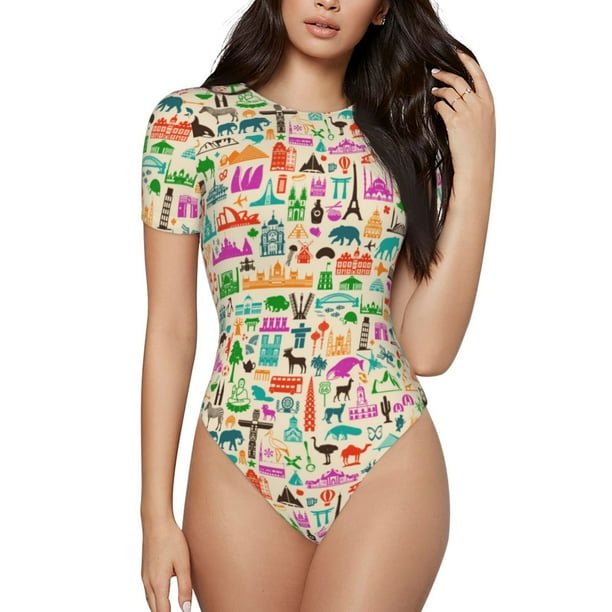 Balery Travel Body de cuello redondo de manga corta para mujer Tops de manga corta Tops básicos-Large