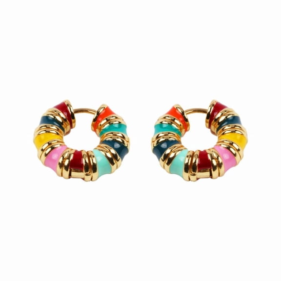 Delicate Women's 14K Gold Hoop Earrings, Vintage Style Enamel Drop Color Beaded Design, Fashion Jewelry Gift, Best Choice for Gifts