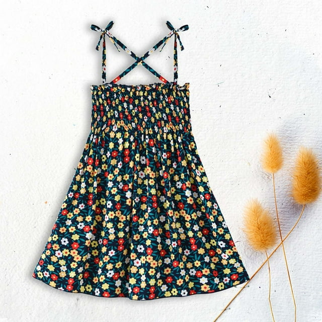 Rbaofujie Vêtements pour Tout-Petites Fille Bébés Filles Robe à Bretelles Sans Manches Imprimé Graphique Vêtements pour Enfants Aubaines Liquidation