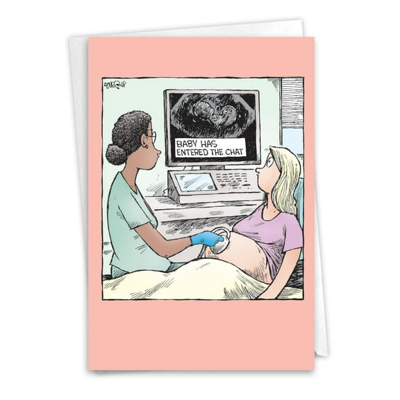 NobleWorks Funny Baby Greeting Card with 5 x 7 Inch Envelope (1 Card) Shower, Announcement Chat Ultrasound C10298BBG