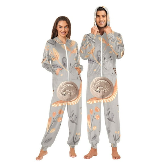 Snails Leaves Adult Onesie Pajamas Slim Fit Christmas One Piece Suit Pjs for Women and Men Hooded Zipper