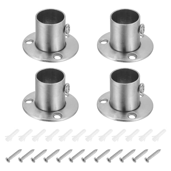 Unique Bargains 0.75''Dia Closet Rod Bracket,O Shape Stainless Steel Closet Pole Socket Rod Holder for Closet Wardrobe,4Pack