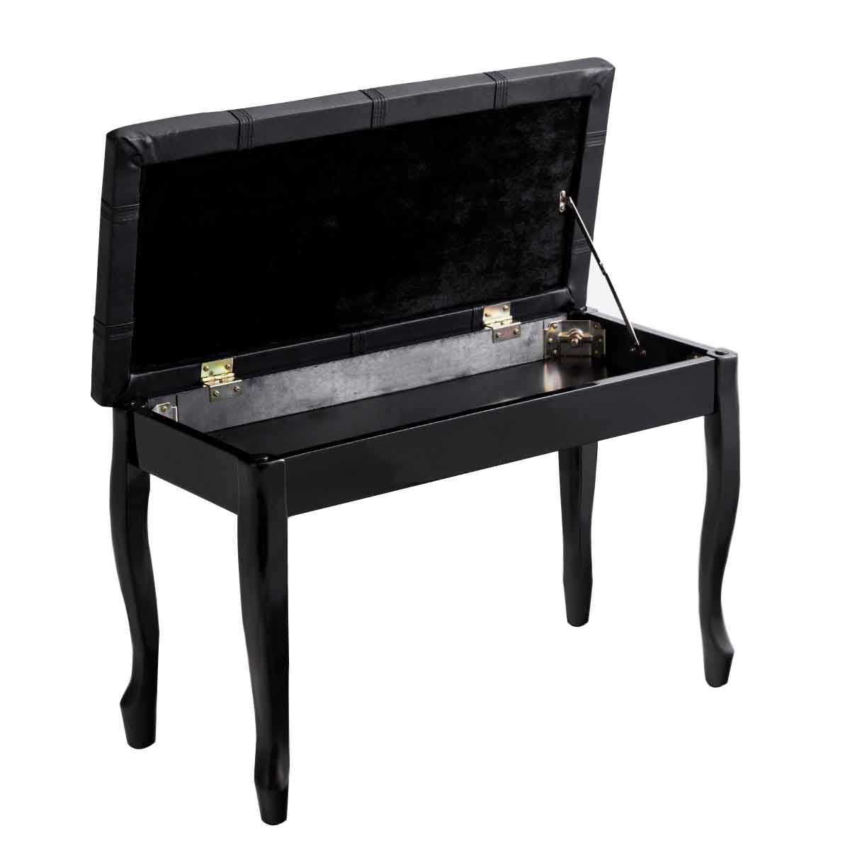 Topbuy PU Leather Piano Bench Solid Wood Padded Double Duet Keyboard Seat w/ Storage Box Black