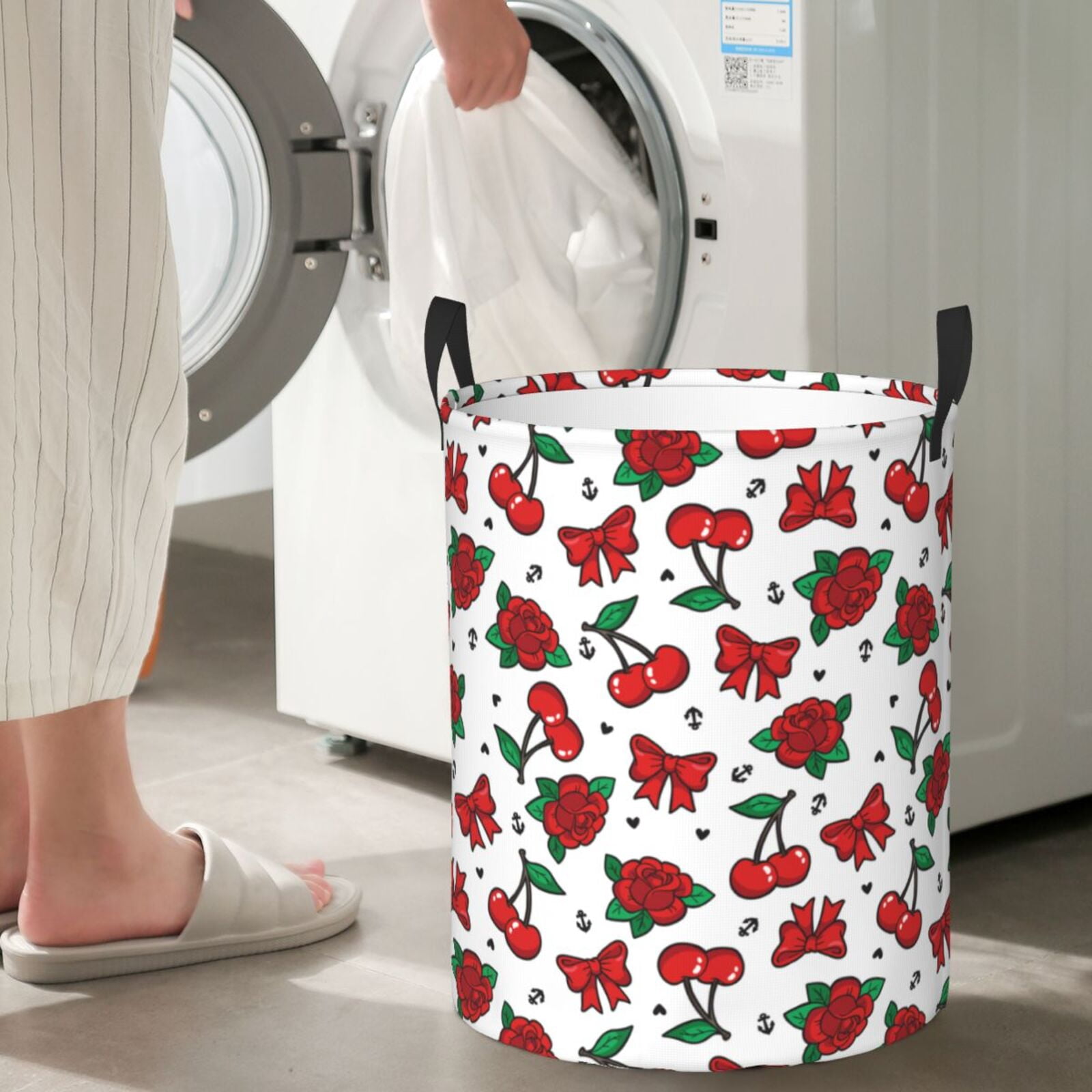 Large Laundry Basket with Handles - Cute Berry Rose Kids Baby Dirty Clothes Laundry Hamper for Bedroom Aesthetic
