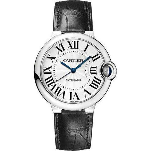 Pre-Owned Cartier Ballon Bleu de Cartier WSBB0028 36MM Silver Opaline Dial With Leather Bracelet
