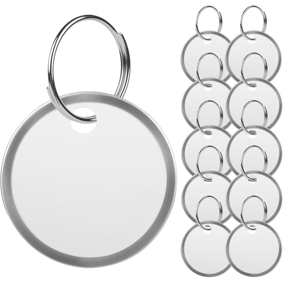 Key Tags Labels with Ring - Metal Rim Key Chain ID Tags with White Writable Round Paper Labels for Name, Luggage, Bags, Backpack