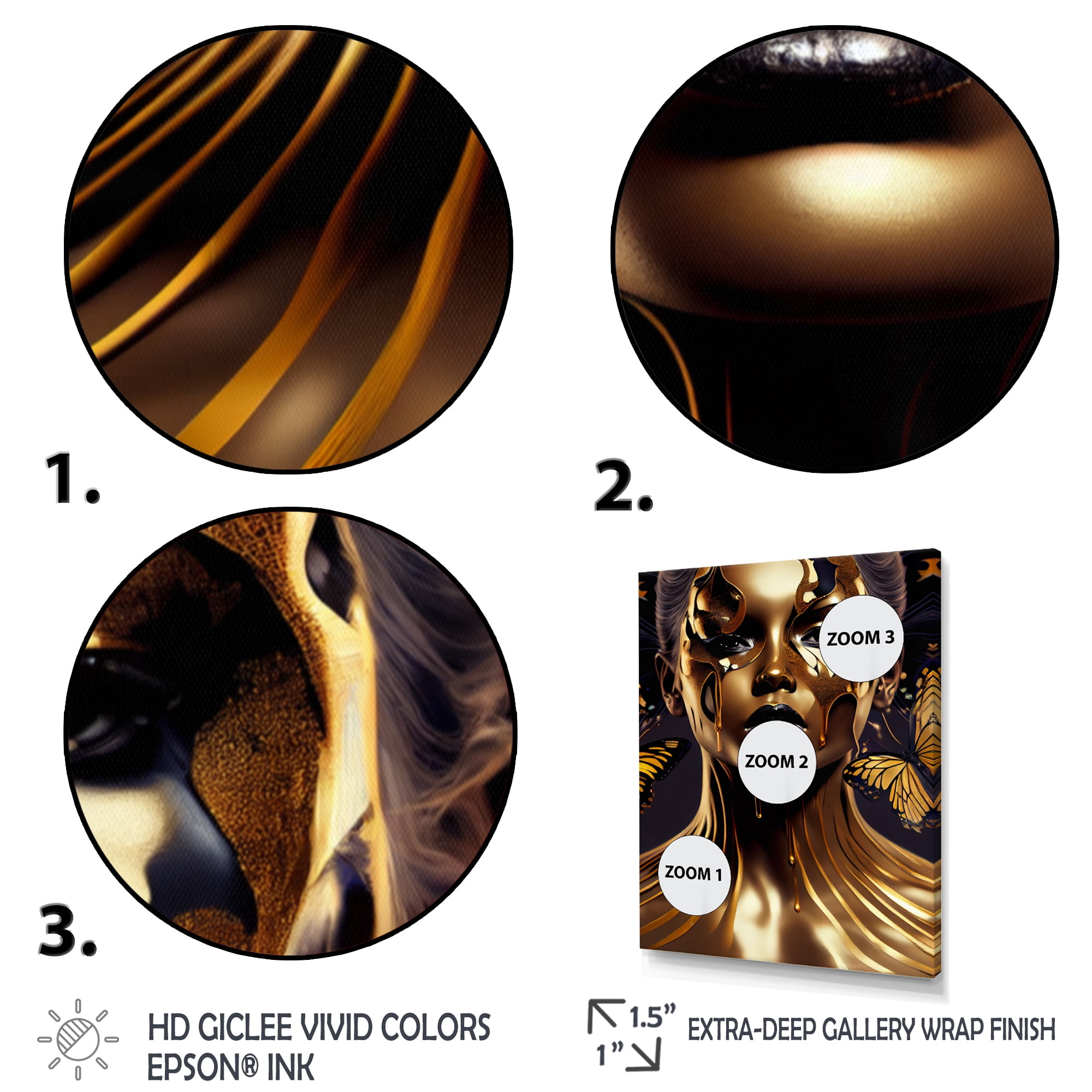 Designart Woman With Black And Gold Butterflies II Canvas Wall Art