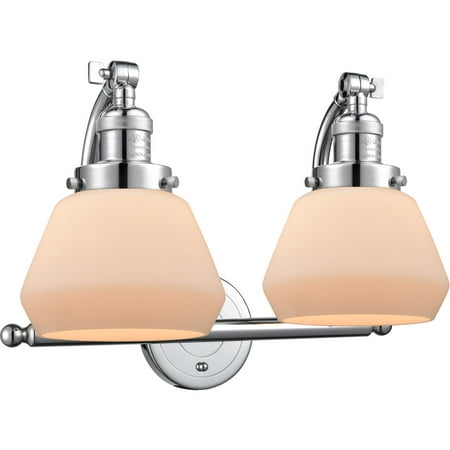

Polished Chrome Tone Bathroom Vanity 18 Wide Matte White Cased Glass Steel/Cast Brass Medium Base LED 2 Light Fixture