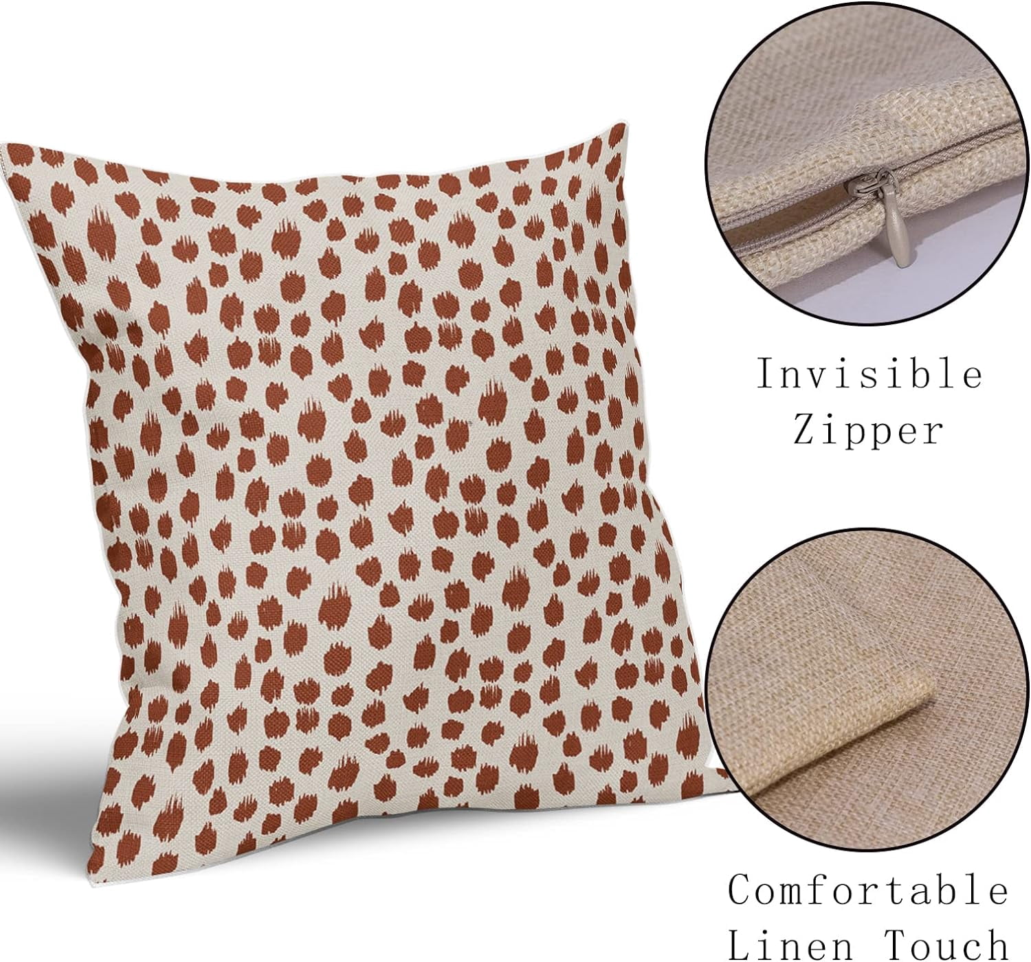 Burnt Orange Cream Pillow Covers 18x18 Set of 2 Boho Design Polka Dot Throw Pillows Modern Brush Strokes Print Decorative Outdoor Pillowcase Square Cushion Cover Linen for Sofa Couch Bed