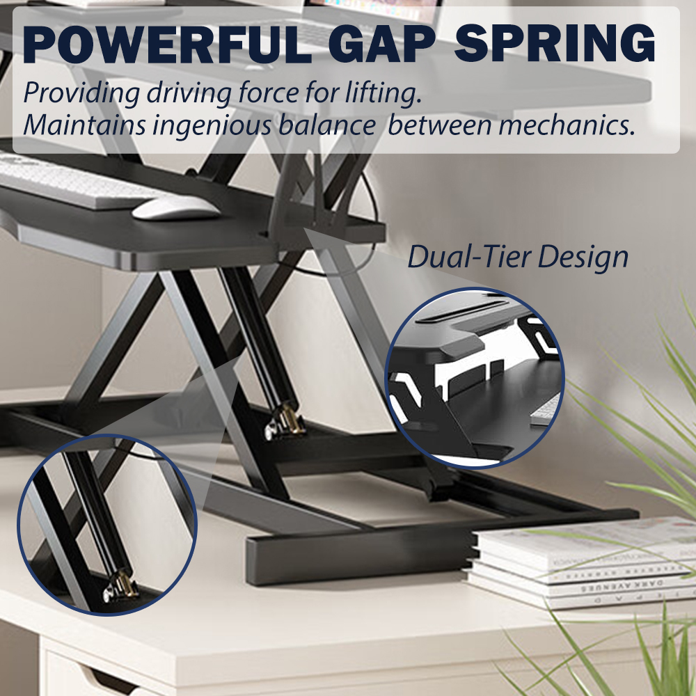 32 Inch Desk Converter, Height Adjustable Sit to Stand Riser, Dual Monitor and Laptop Workstation with Wide Keyboard Tray,Black