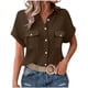 thumbnail image 2 of Craaazy Ladies Oversized Short Sleeve Tunic Tops, Lightweight Cotton Shirt, Turndown Collar Button Up Blouse with Chest Pockets for Everyday Outfits Gifts, 2 of 6