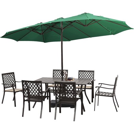 BPS 15FT Double Sided Patio Umbrella Dining Table Outdoor Market Umbrella with Base Stand for Garden, Pool, Yard