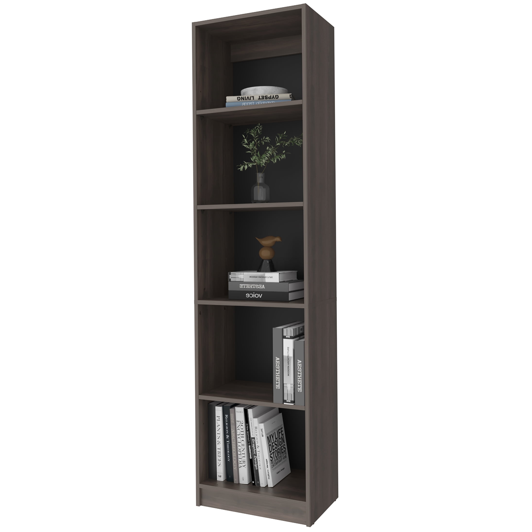 Walnut Bookcase with 5 Shelves, Open Storage Organizer Book Shelf for Living Room, Office, Study