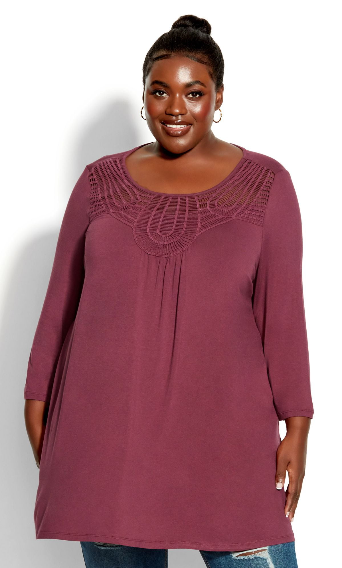 Avenue Women's Plus Size Jordan Plain Relaxed Fit 3/4 Sleeve Tunic Top