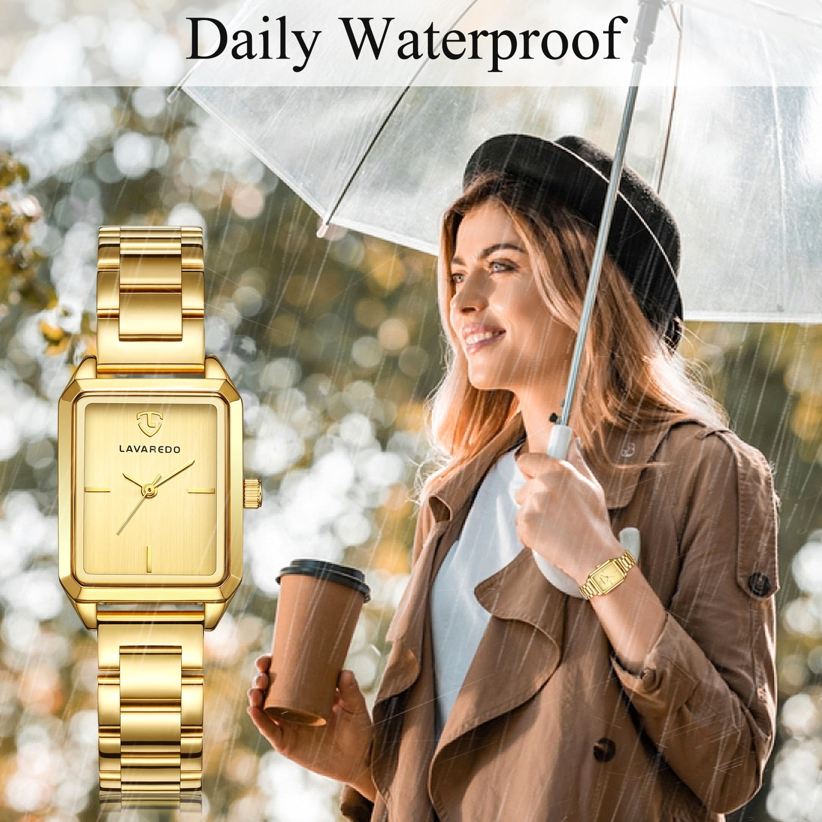 Watch Bracelet Set for Women, 18K Gold Plated Bracelet Bangle, Luxury Ladies Quartz Wrist Watches Set - 3PCS, Gift for Her (Gift Box Included)