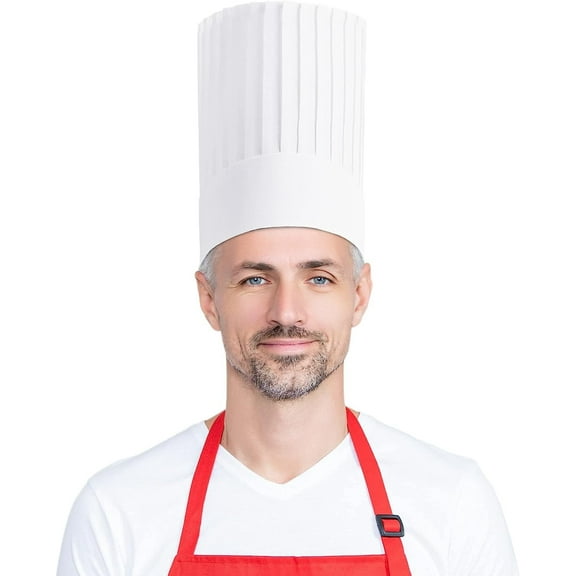 White Chef Hat 9". Pack of 24 Paper Chef Hats for Adults, Disposable Paper Chef Hat, Latex Free Chef Hats for Men, Safe Chef Hats for Women, Tall Chef Hat, Disposable Chef Hats for Adults