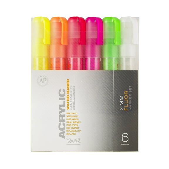 Montana Cans Acrylic Marker Set, Fine, Fluorescent, 6-Colors