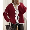 thumbnail image 3 of Suéter PRETTYGARDEN Rojo Vino con Lazo Frontal y Cardigan Talla M, 3 of 6