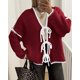 thumbnail image 3 of Suéter PRETTYGARDEN con Lazo Frontal, Mangas Abullonadas Largas, Rojo Vino, Talla L, 3 of 6
