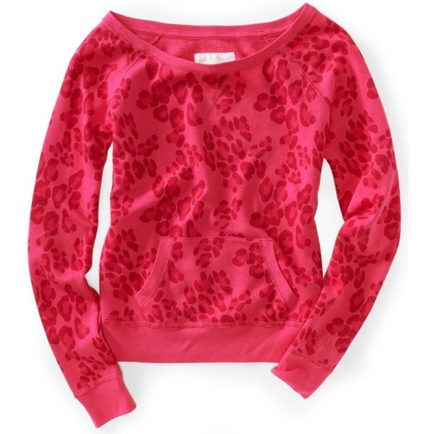 Aeropostale Suéter de punto de forro polar con estampado de leopardo para mujer, rosa, mediano Aeropostale Tejer