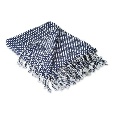 Contemporary Home Living 4' x 5' Navy Blue and White Rectangular Home Essentials Woven Throw