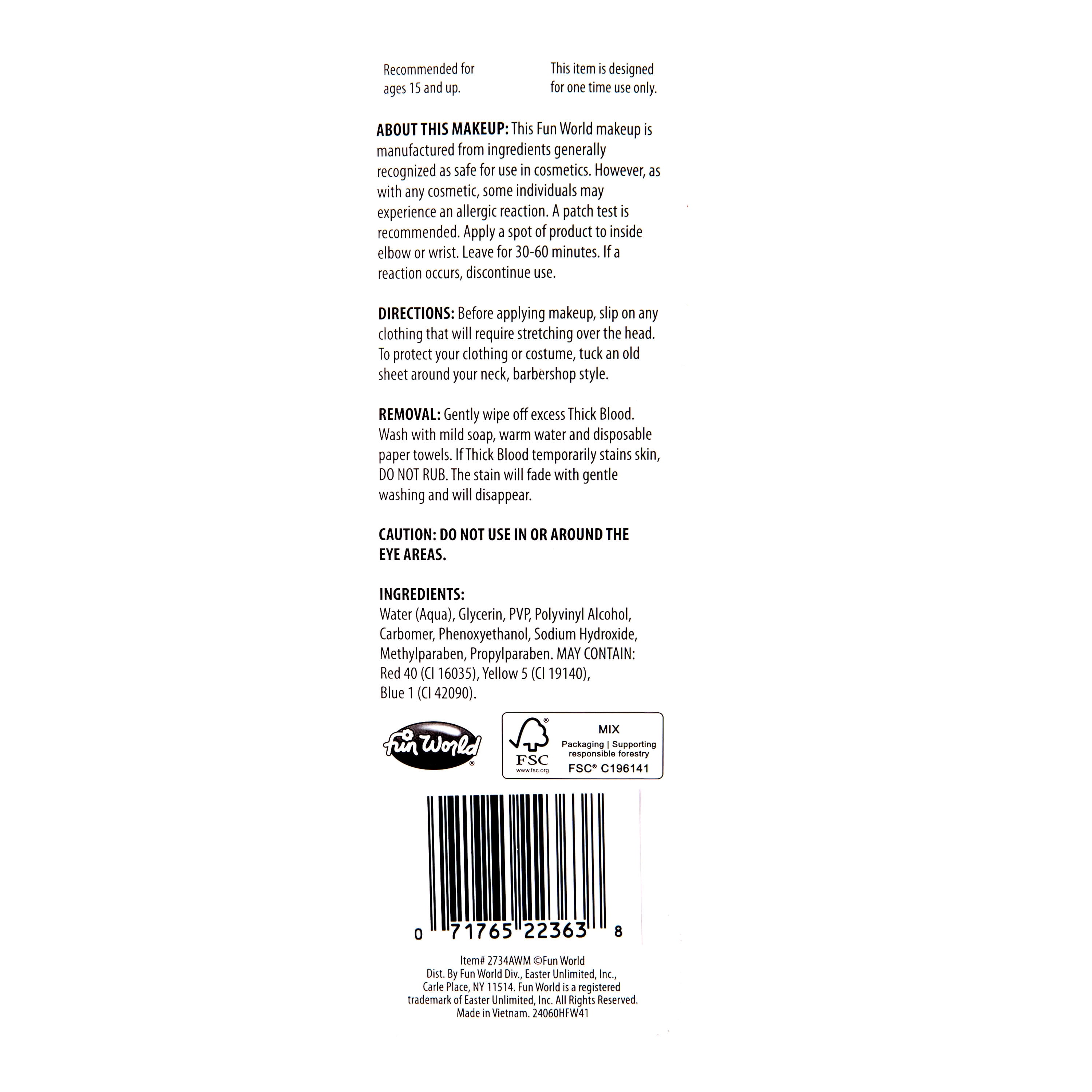 Thick Blood, Face or Body Make-up, .98oz, Adults Halloween Make-Up by Fun World