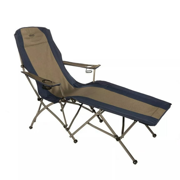 Kamp-Rite Portable Folding Outdoor Soft Arm Lounger Camping Chair, Navy/Tan