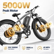 26 Electric Bike for Adult,5000w Dual Motors,up 100 Miles 52V 25Ah Ebike,26 x 4.0 Fat Tire Adult Bicycles for All Terrain,Mountain Commuter UL2849