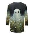 thumbnail image 5 of VKOYWKM Ghost Tops Women Halloween 3/4 Sleeve T-Shirts Halloween Spooky Print Crew Neck Pullover Tees Loose Fit Comfy Fall Tunic Tops Halloween Costumes, 5 of 5