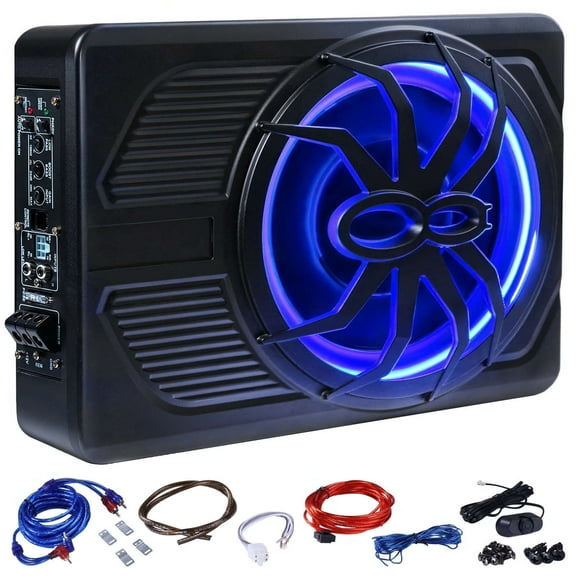 ZHAO Car Subwoofer amplifier, Black 10" Large-caliber subwoofer with Blue LED Ambient Light, High/Low Level Input for Car/Truck