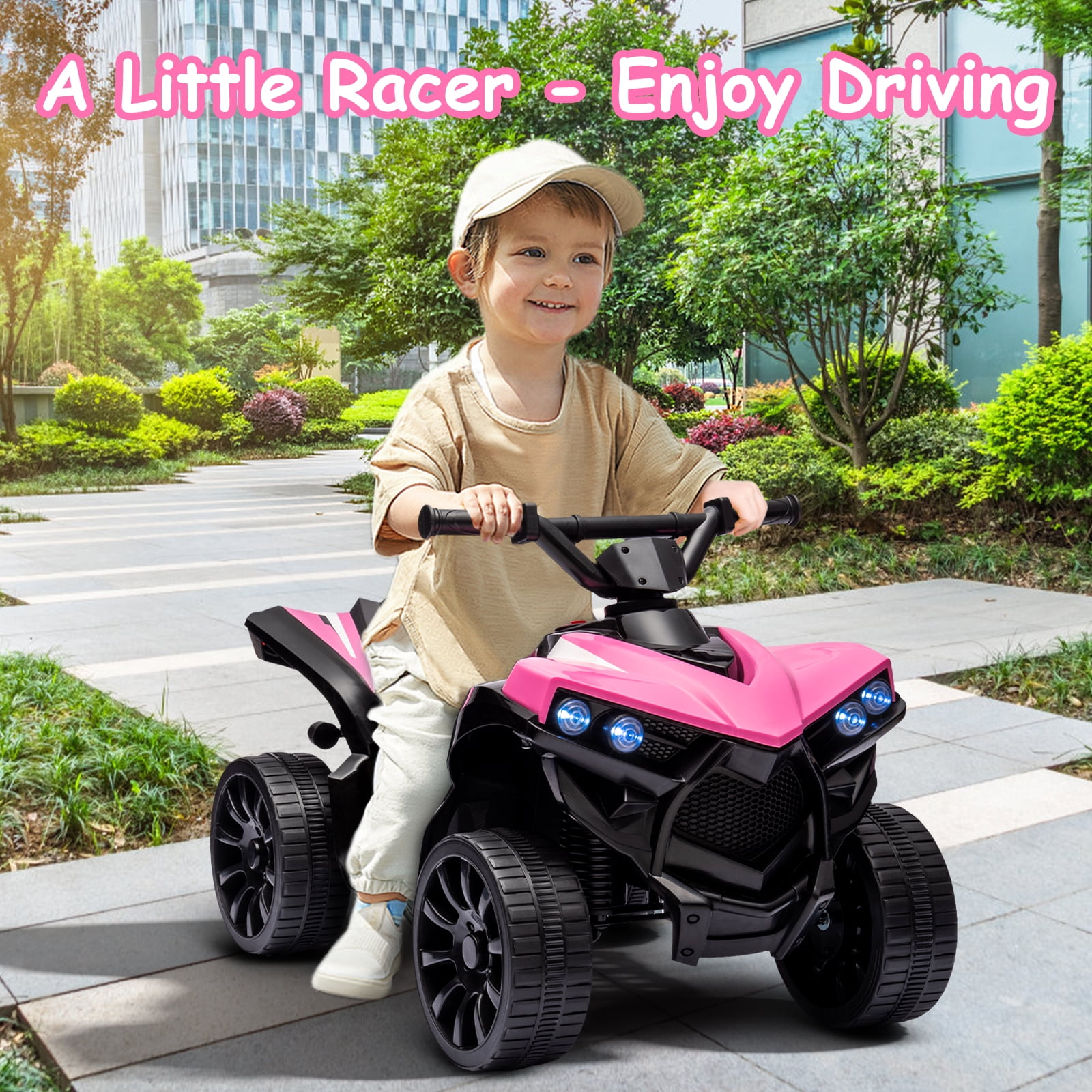 Goldensoil 6V Kids ATV 4-Wheeler, 1.8MPH Max Speed, Ride-On Toy with Music, Up to 55 Pounds, Pink