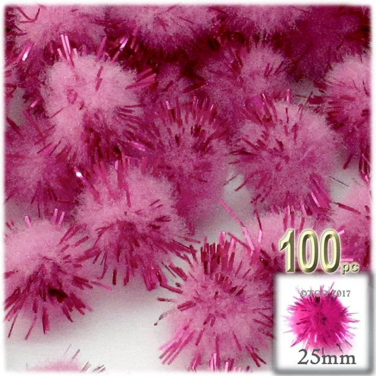 BalyFovin Chenille Sparkly Pom Poms Pink Porcupine 10-inch (25mm-) 100-pc  Pink