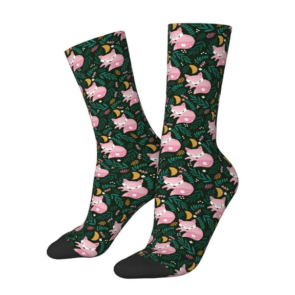 Logiee Pink Sleeping Fox Print Adult Socks for Men & Women,Calf Socks, Ankle Socks,Boots Socks,Breathable Casual Sock,Unisex Crew Socks