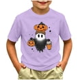 thumbnail image 2 of larppty Halloween Outfit Toddler Boy Girl Pumpkin Ghost T-Shirt Kids Ghost Graphic Shirt Spooky Season Pullover Fall Tops (Purple,18-24 Months), 2 of 5