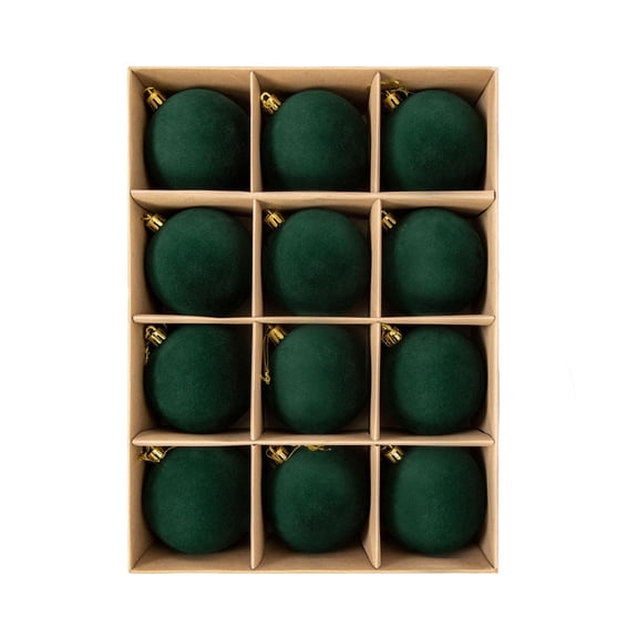 12pcs 3.15 inch Green Velvet Christmas Ornaments Set, Christmas Flocked Hanging Balls Decorations for Xmas Tree Wedding Birthday Party Decor