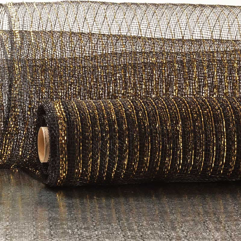 21" X 10 Yards Black Deco Mesh W/Metallic Stripe by Paper Mart